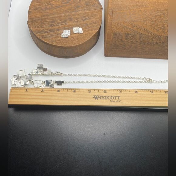 MODERN Silver Inlay Enamel Necklace & Earring Set Contemporary Art to Wear - Picture 6 of 7